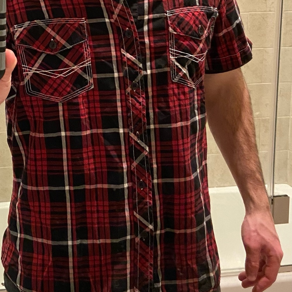 Large Route 66 Black & Red Collared Button Down Shirt